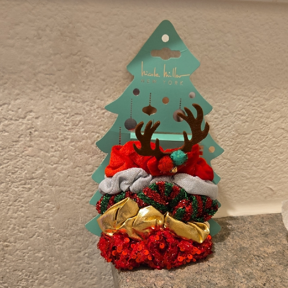 Nicole Miller Festive Kids Scrunchie Set - Red, Gold, Green